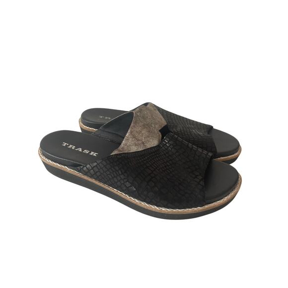 Trask Codi Crossover Leather Slip On Slide Black Silver Women’s Sandal Size 7 - Picture 1 of 6